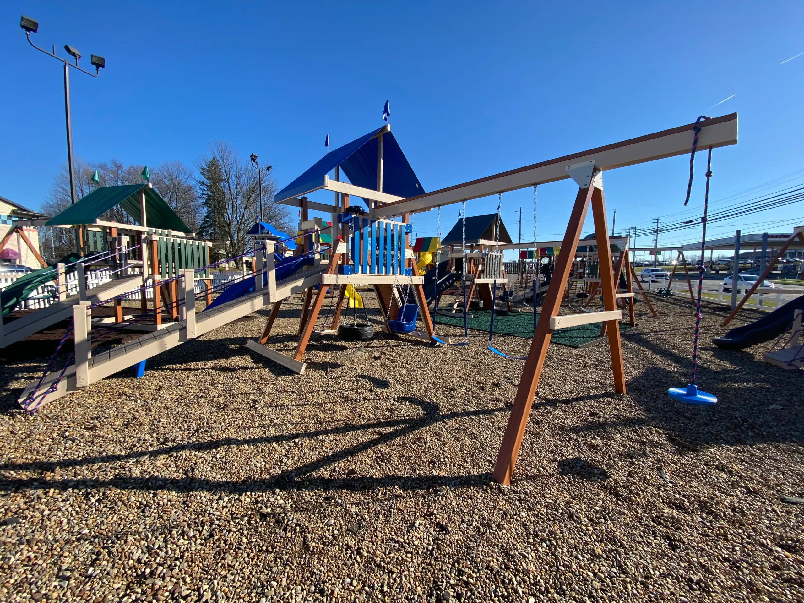 Swing set with tire swing and monkey bars kids world play systems