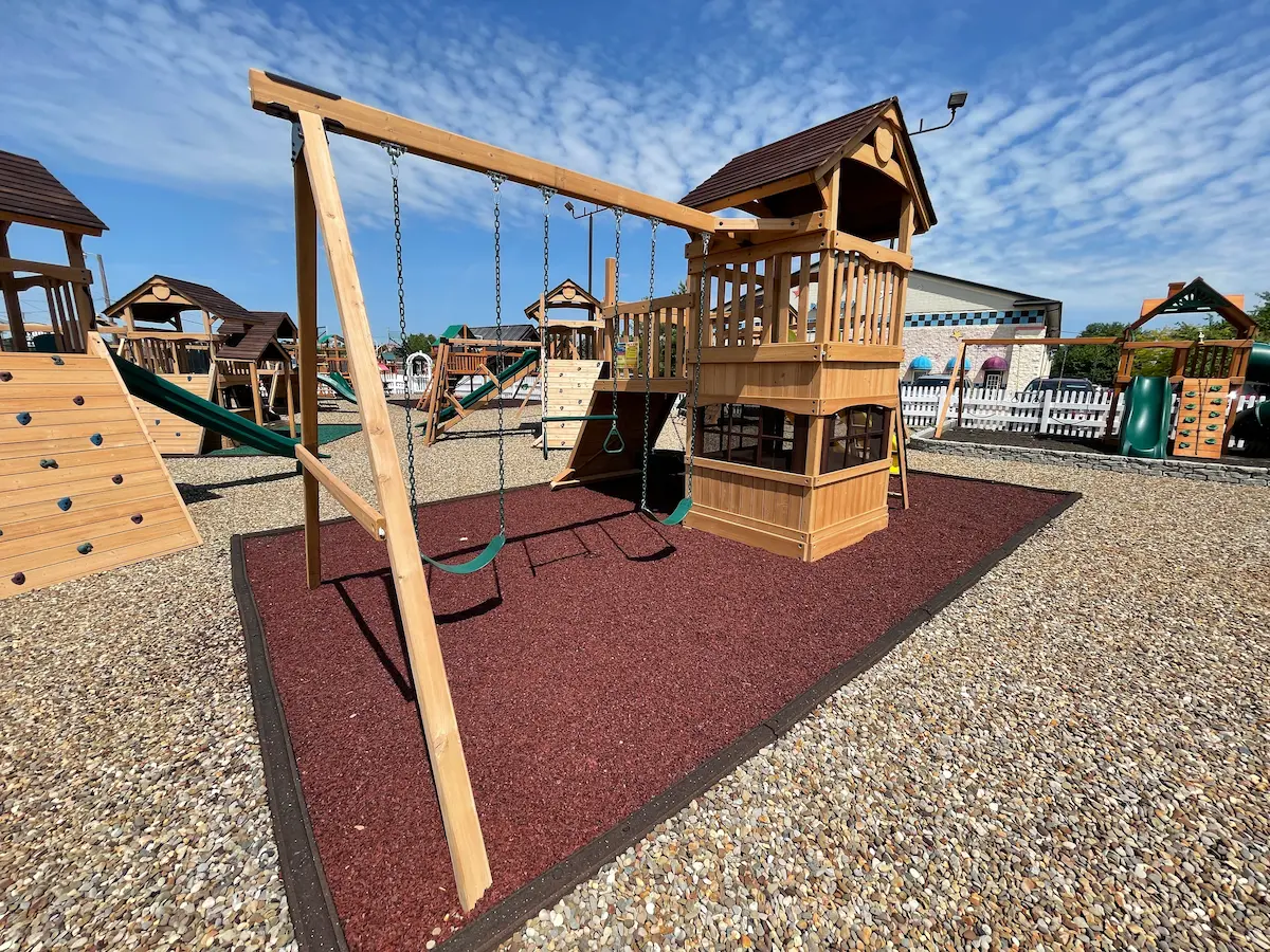 kids world play olympian outlook xl 3 swing set