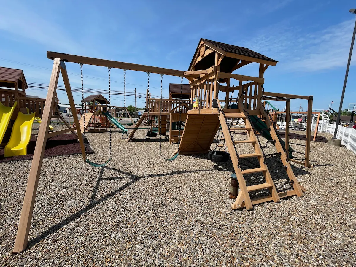wooden swing set with slide