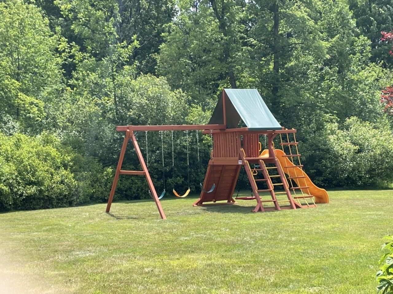 clearance wood swing set with playhouse