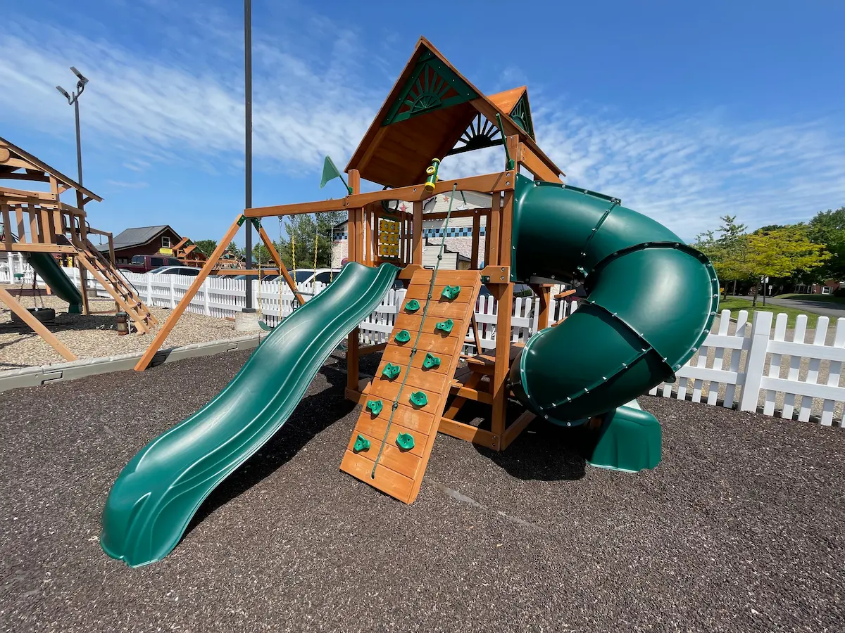 tube slide with swing set
