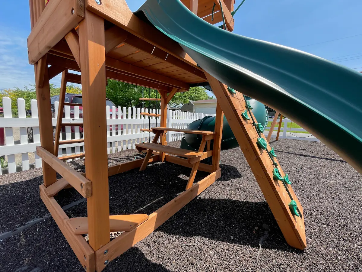 tundra with tube slide and wood roof