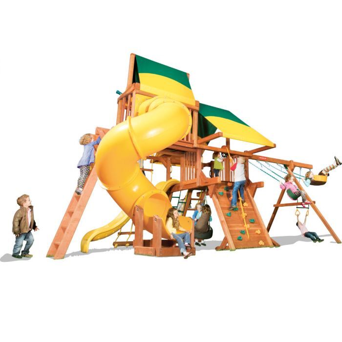 wooden swing set with tube slide