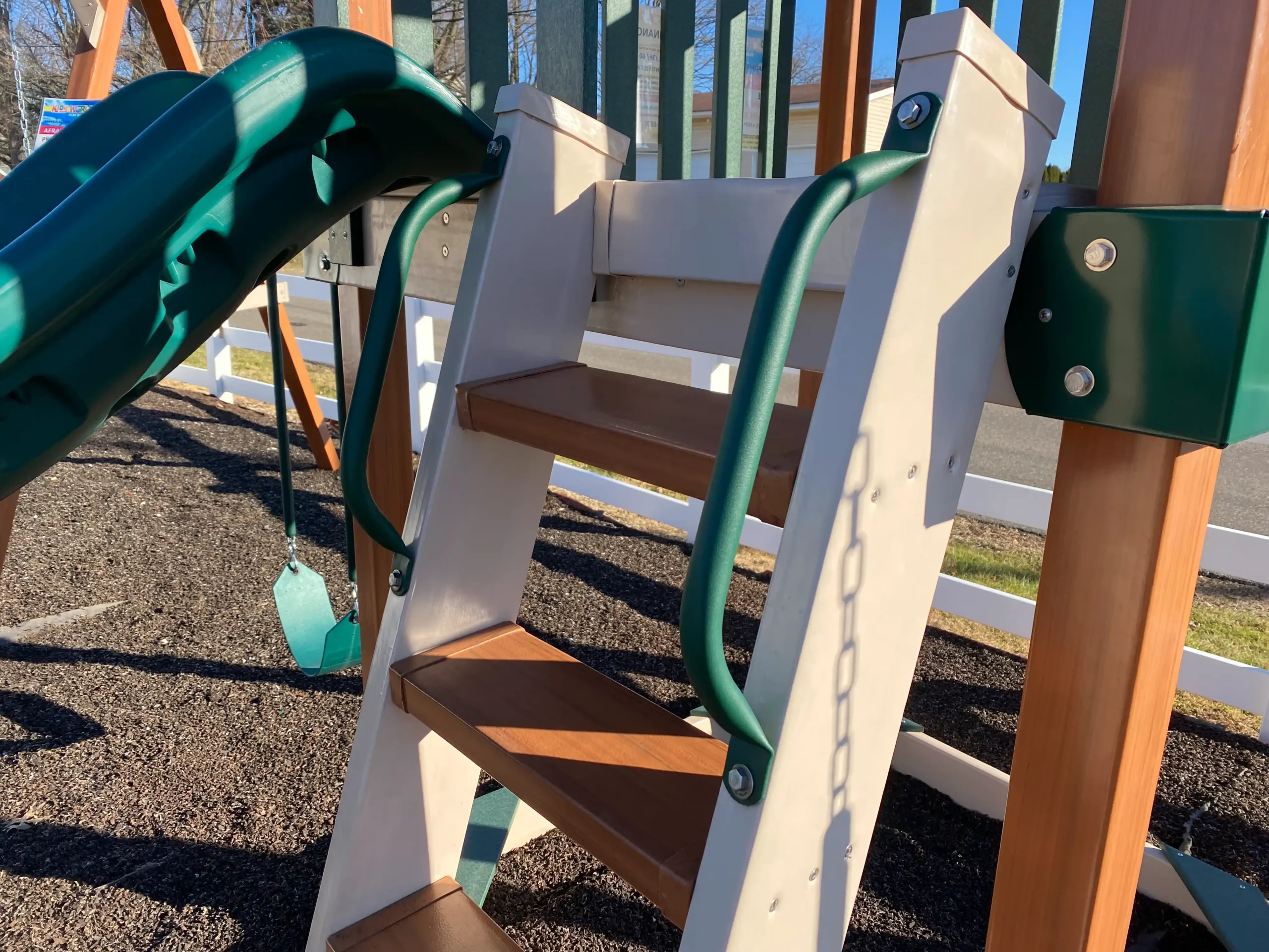 Small wood swing set with slide kids world play systems