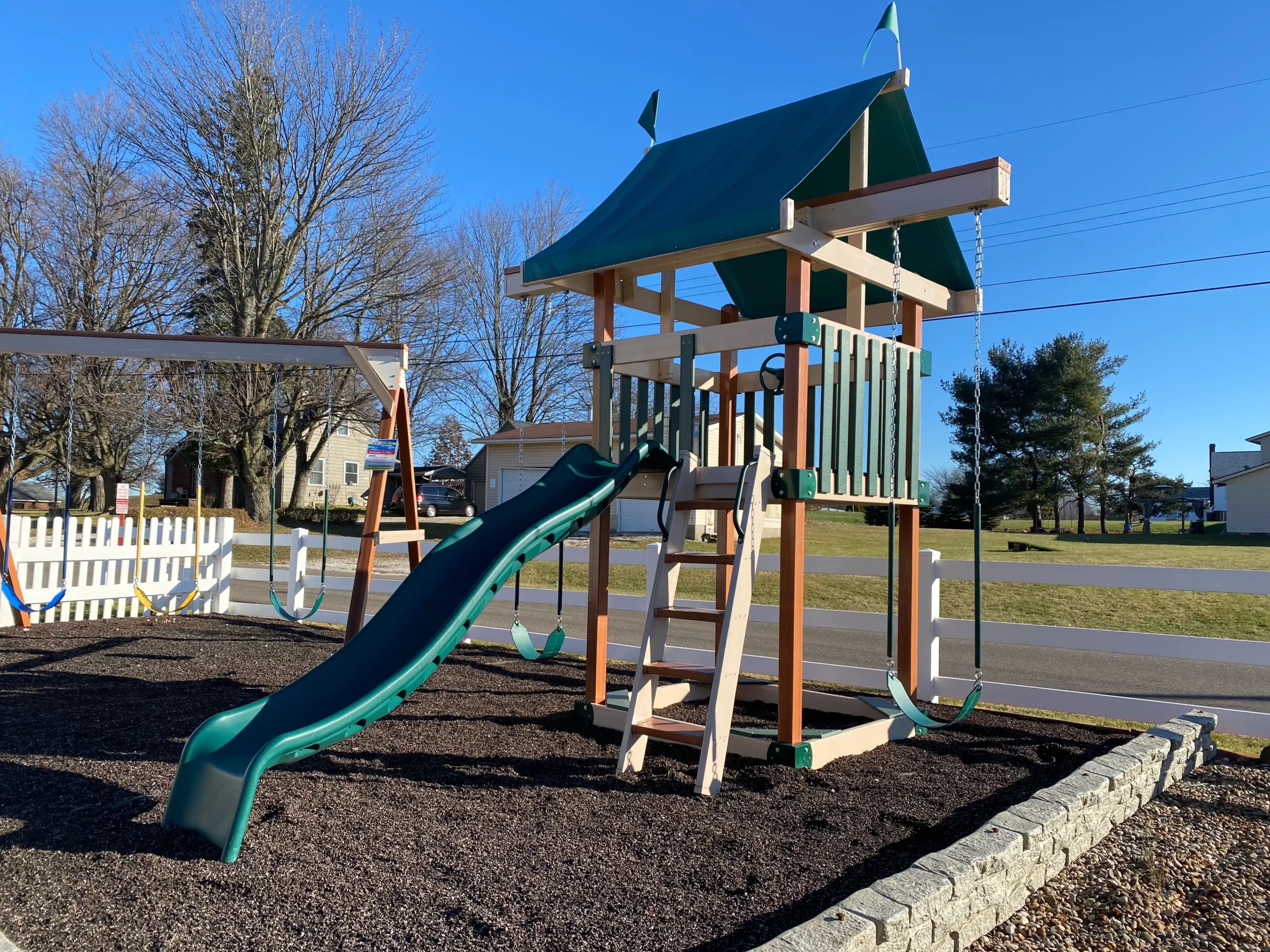 Small wooden swing set with slide kids world play systems