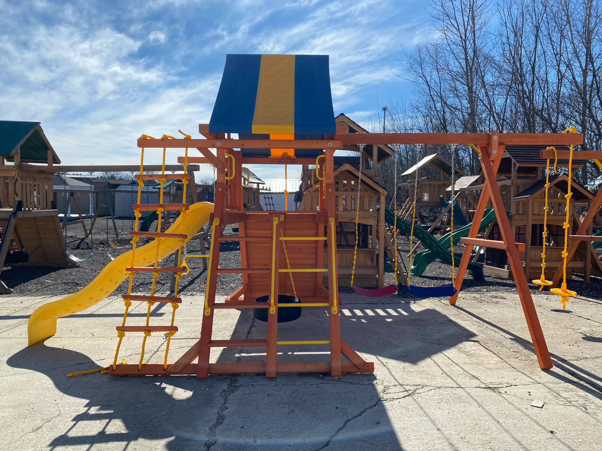 wood swing set with slide kids world play systems 1