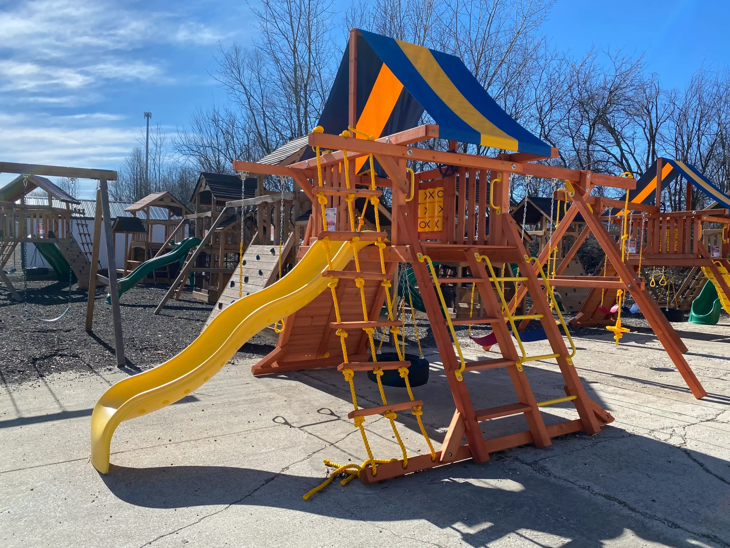 wooden swing set with slide kids world play systems 1