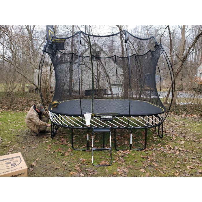 large square trampoline installation